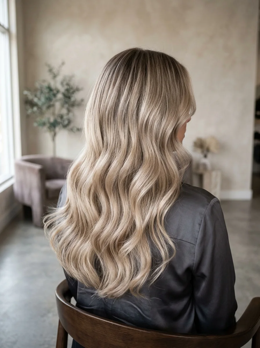 Wielowymiarowy beżowy blond balayage - Salon MonaLisa Pajęczno